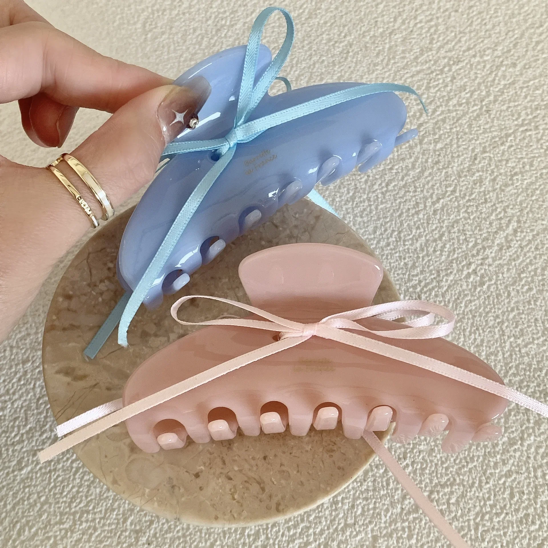 Muweordy Korean Girl Ballet Style Blue Ribbon Grab Clip Simplicity Fashion Shark Crab Hair Clip Claw Hair Accessories for Women