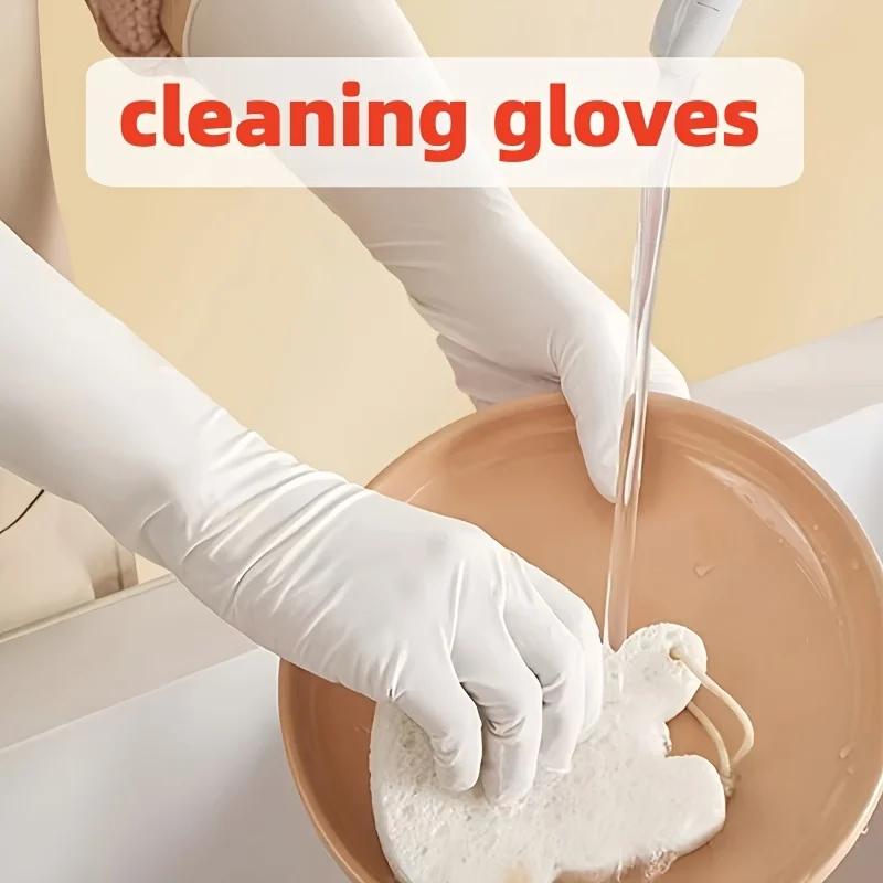 32pcs 15.55-Inch White Nitrile Gloves Touchscreen Non-Slip Home Cleaning Gloves Dishwashing Gloves Kitchen Bathroom Pet Bathing