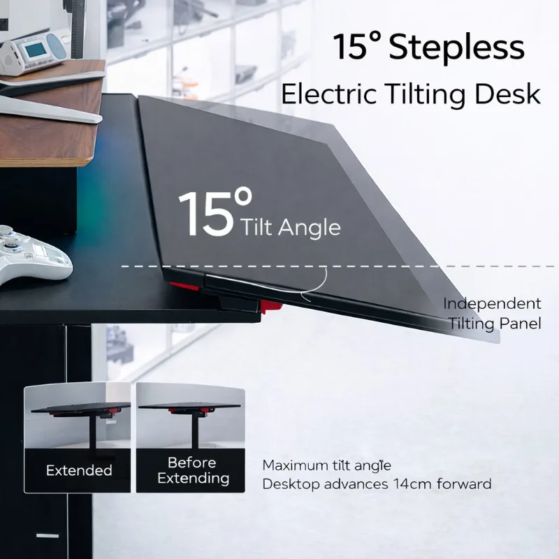 Multi-Functional Electric Tilt Height Adjustable Desk with LED Monitor Stand Ergonomic Gaming Computer Desk & Chair Workstation
