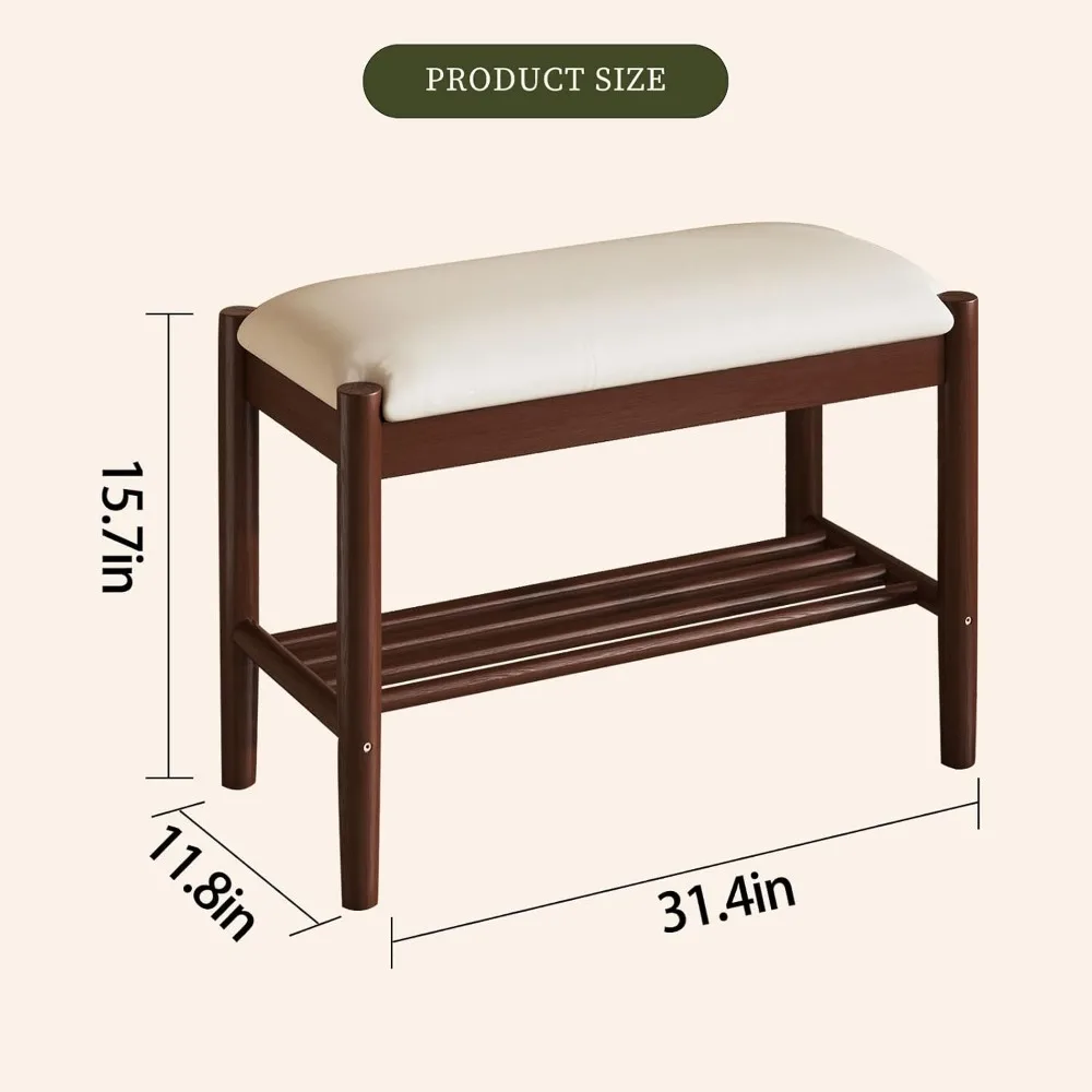 مقعد تخزين الأحذية من خشب الجوز مع وسادة للباب الأمامي، 31.5 بوصة