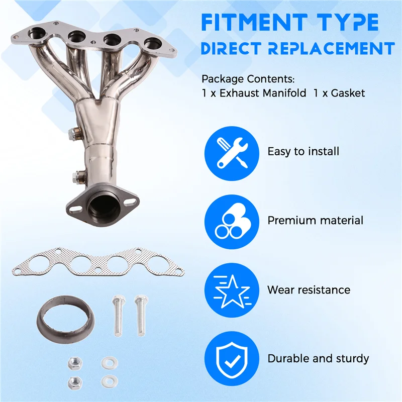 Нержавеющий гоночный коллектор, выпускной коллектор с прокладкой для Honda Civic EX 2001-2005 1,7L SOHC D17AXQ