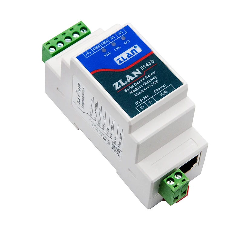 ZLAN5143D Small Size Din Rail Mounted Modbus RTU TCP Ethernet One Serial Port IoT Applications Modbus Communication Networking