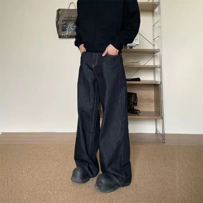 

Spring Autumn New Men's Black Loose Wide Leg Jeans Street Cool Girl High Waist Baggy Pants Female Casual Straight Denim Trousers