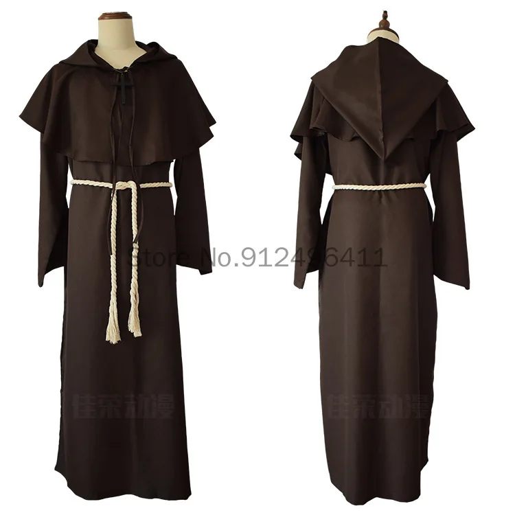 Adulti MenHalloween Party Cosplay monaco costumi Black Monk Robe Wizard Costume sacerdote medievale nero felpe con cappuccio Cap Costume