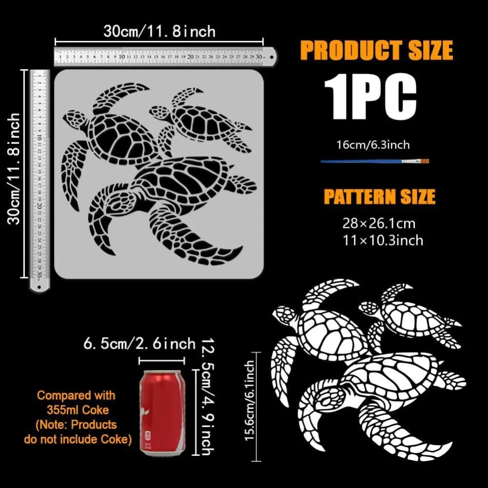 Turtles Stencil for Painting with Brush 11.8x11.8inch Reusable 3 Sea Turtle Template Hollowed Ocean Animal Stencil Plastic - view 2
