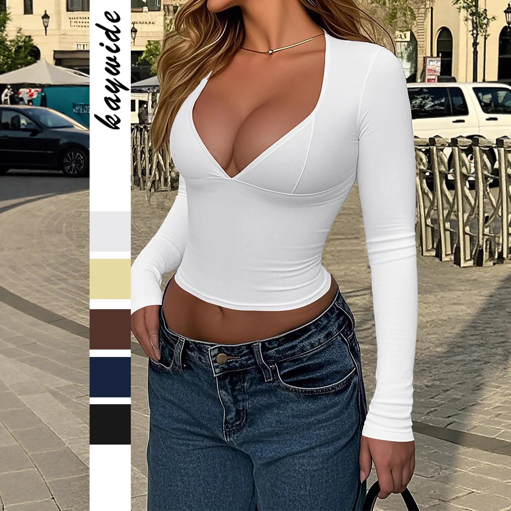 

Новинка 2023 года, осенний женский модный сексуальный топ, женская футболка, майка, женская одежда, топы, модная однотонная короткая женская одежда