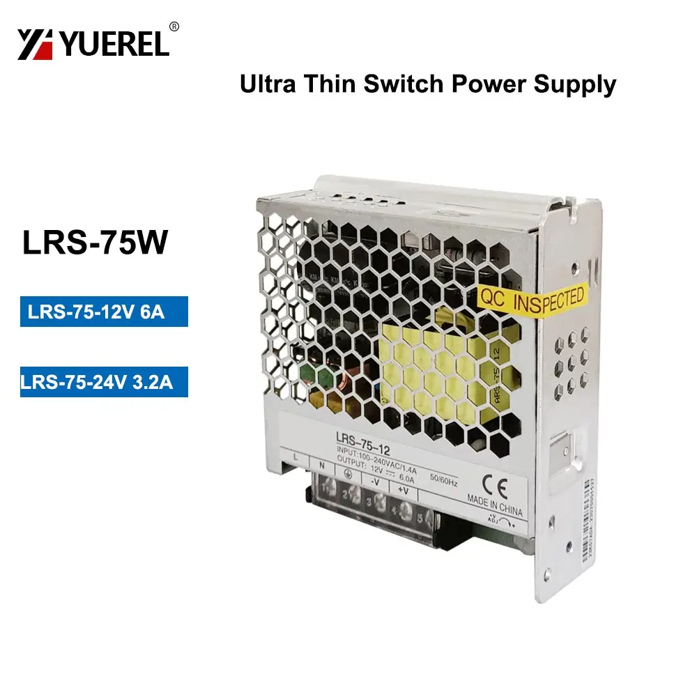 LRS-75W 100-240V 1.5A Input Switching Power Supply 12V 24V Single Output Ultra Thin Transformer