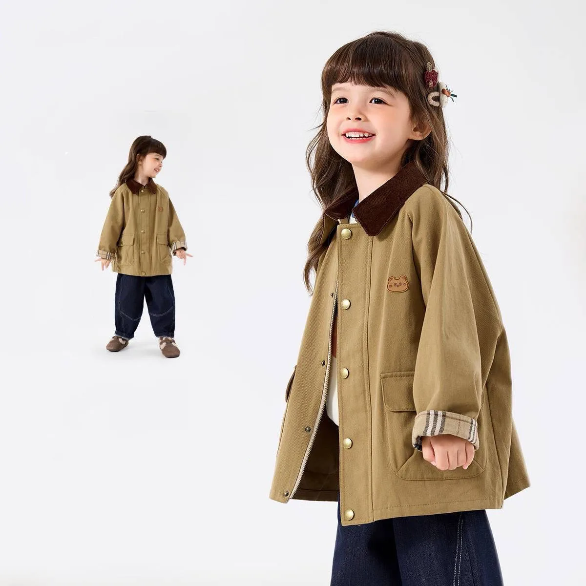 

Весенне-осенний плащ для девочек, детское пальто в стиле ретро от 12 месяцев до 7 лет, модная одежда для малышей