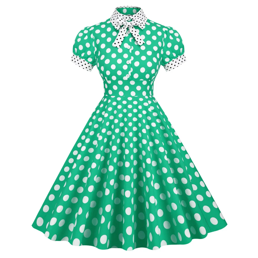 Robe Vintage à Pois Jaune pour Femme, Tenue de Cocktail Rétro Rockabilly, Col Rabattu, Vêtement d'Été, Années 1950 et 40
