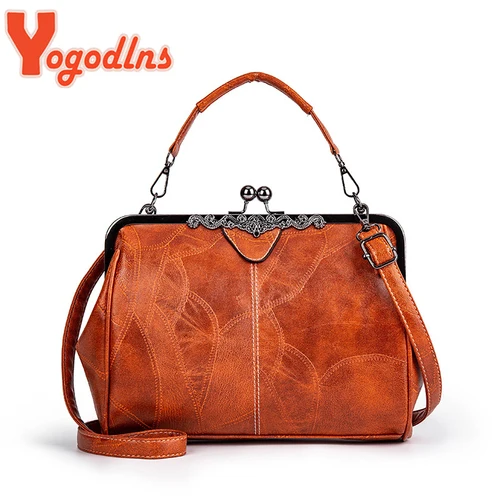 Yogodlns Bolso de mano Vintage con Clip para mujer, bandolera de cuero suave, marcas de moda, cartera de noche, bolso cruzado de compras