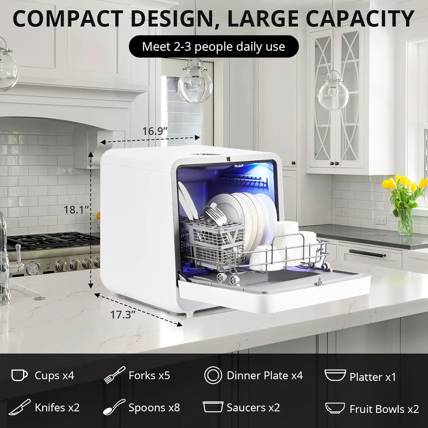 غسالة أطباق على سطح الطاولة 6 برامج غسيل منخفضة الضوضاء 2 طرق مدخل المياه قوية لتجفيف الهواء الساخن غسالة أطباق محمولة للمنزل