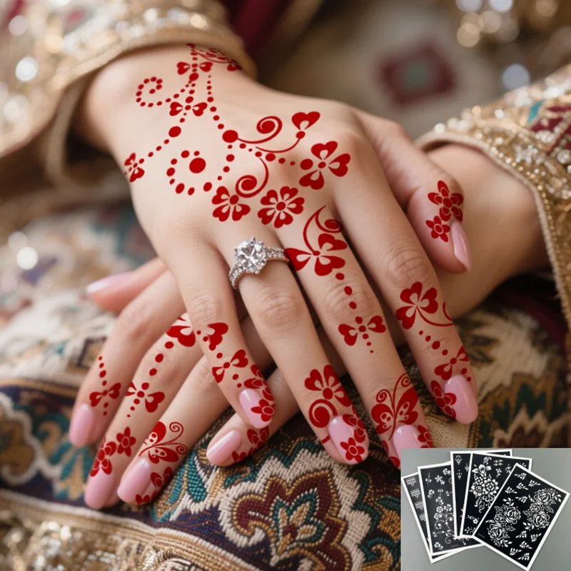 

Татуировка полый трафарет спрей живопись татуировка макияж шаблон хны палец рука назад рука боди-арт перманентная татуировка наклейки