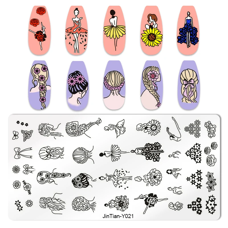 

Dancing Girl Nail Stamping Plates Stencil French Line Leaves Love Theme Nail Art Plate Stainless Steel Nail Design Stencil Tools