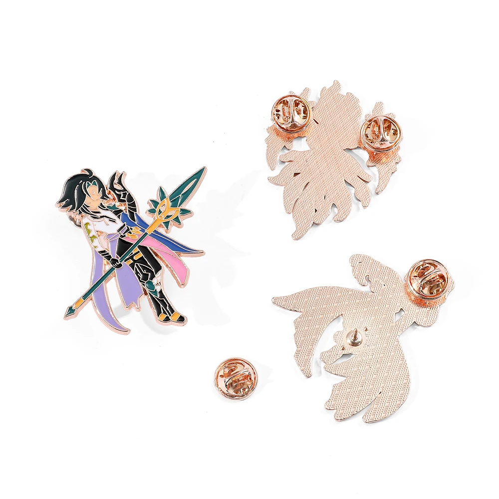4 Pcs Genshin Impact Series Brooch Creative Walnut Mandrilla Enamel Pin Metal Paint Badge Backpack Clothing Accessories Wallet