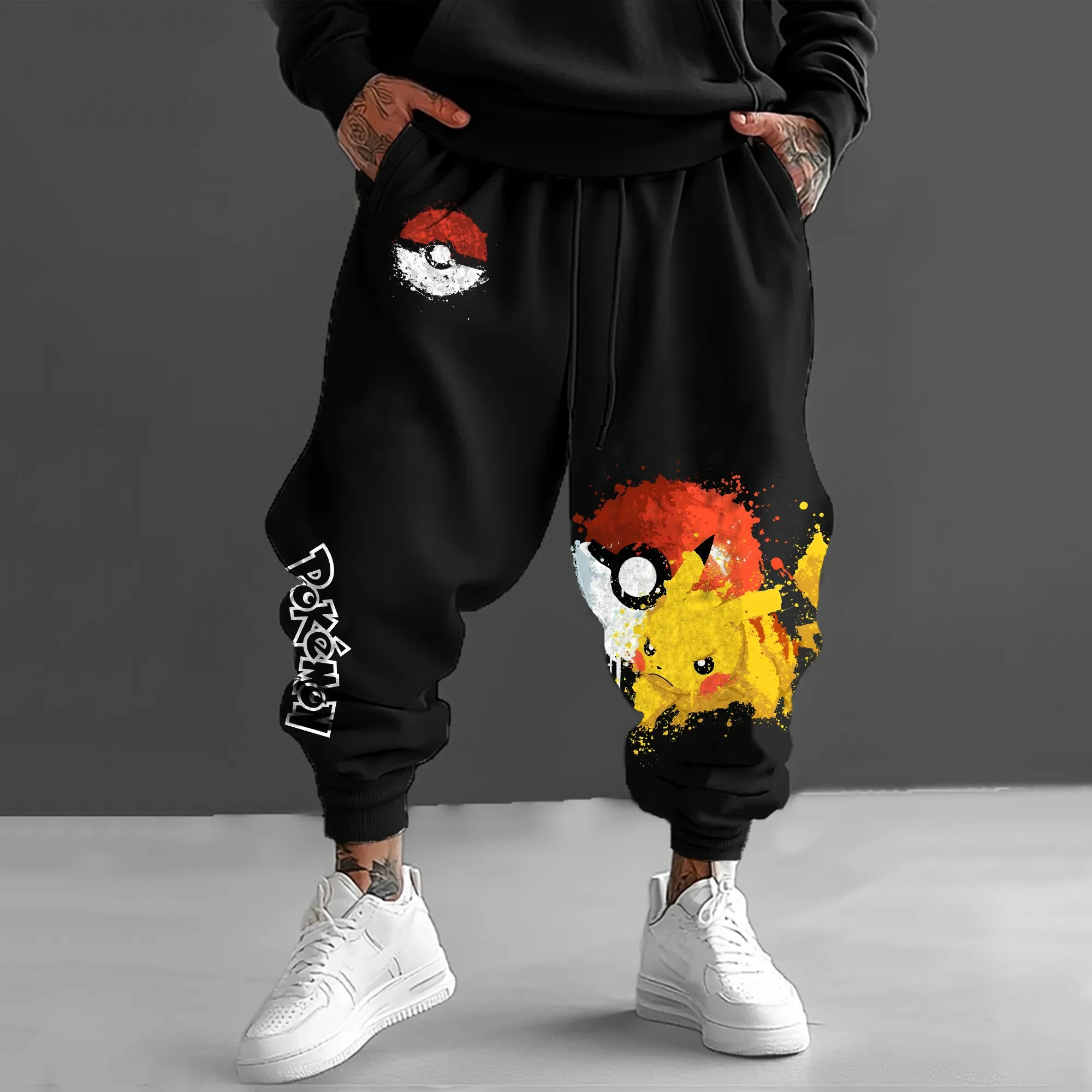Pokémon Anime Sweetpants 2025 Otoño/Invierno para hombres nuevo Pikachu impreso Harajuku versátil de moda Casual pantalones deportivos sueltos roscados