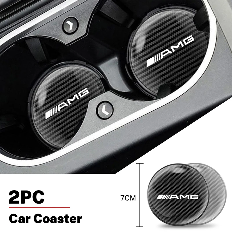 

2Pcs Car Anti-noise Coaster Mat Carbon Water Cup Pad Interior Accessory For Mercedes Benz AMG W204 W205 W203 W211 W212 W213 W201