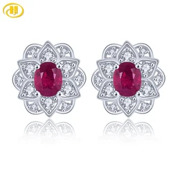 Natural Ruby Solid Sterling Silver Stud Earring 0.9 Carats Genuine Precious Gemstone Romantic Classic Luxury Fine Jewelry Gifts