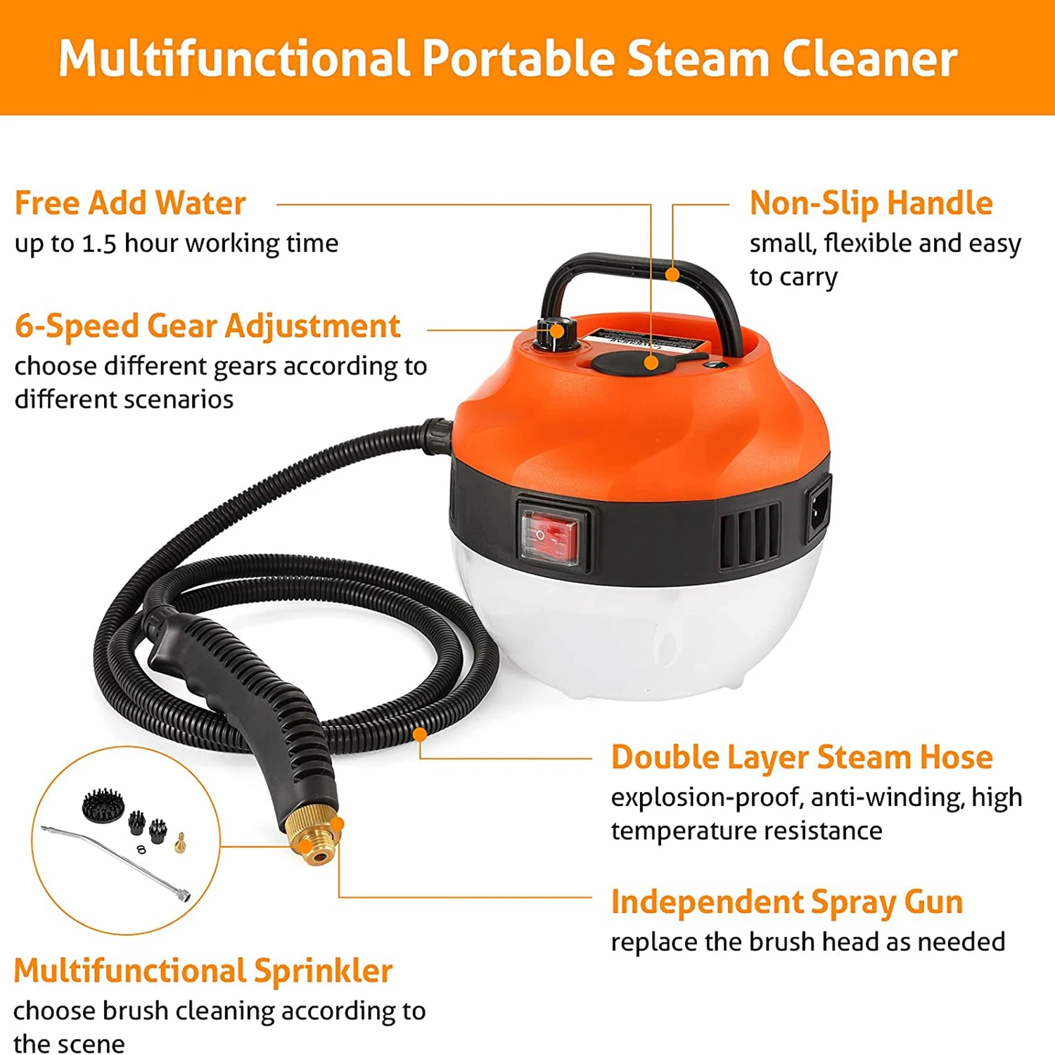 Handheld Steam Cleaner 2800W High Pressure Cleaning Machine with 3 Brushs, Large Capacity Portable Steamer for Kitchen, Sofa