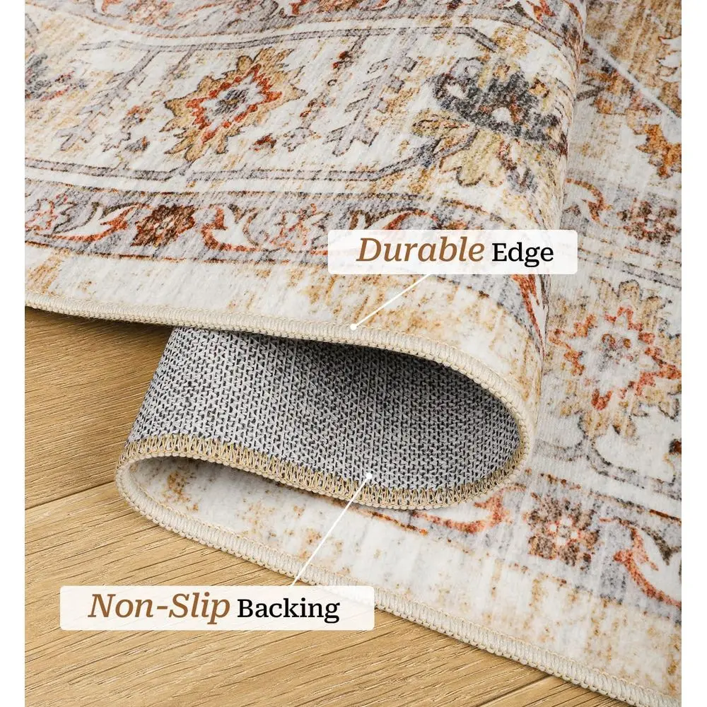 9x12 Vintage-Style Rugs for Living Spaces, Ultra-Thin, Washable, Non-Slip, Lightweight, Foldable, Stain-Resistant, Turmeric/Grey