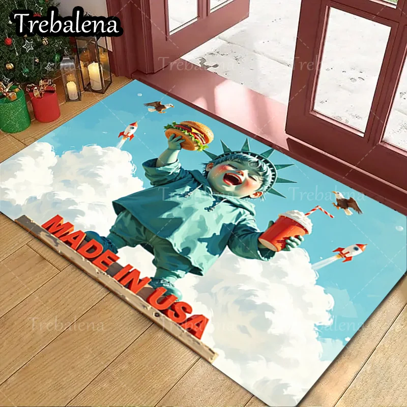 

1pc Welcome Door Mat Statue of Liberty Burger and Soda Fun Doormat Made in USA Art Design