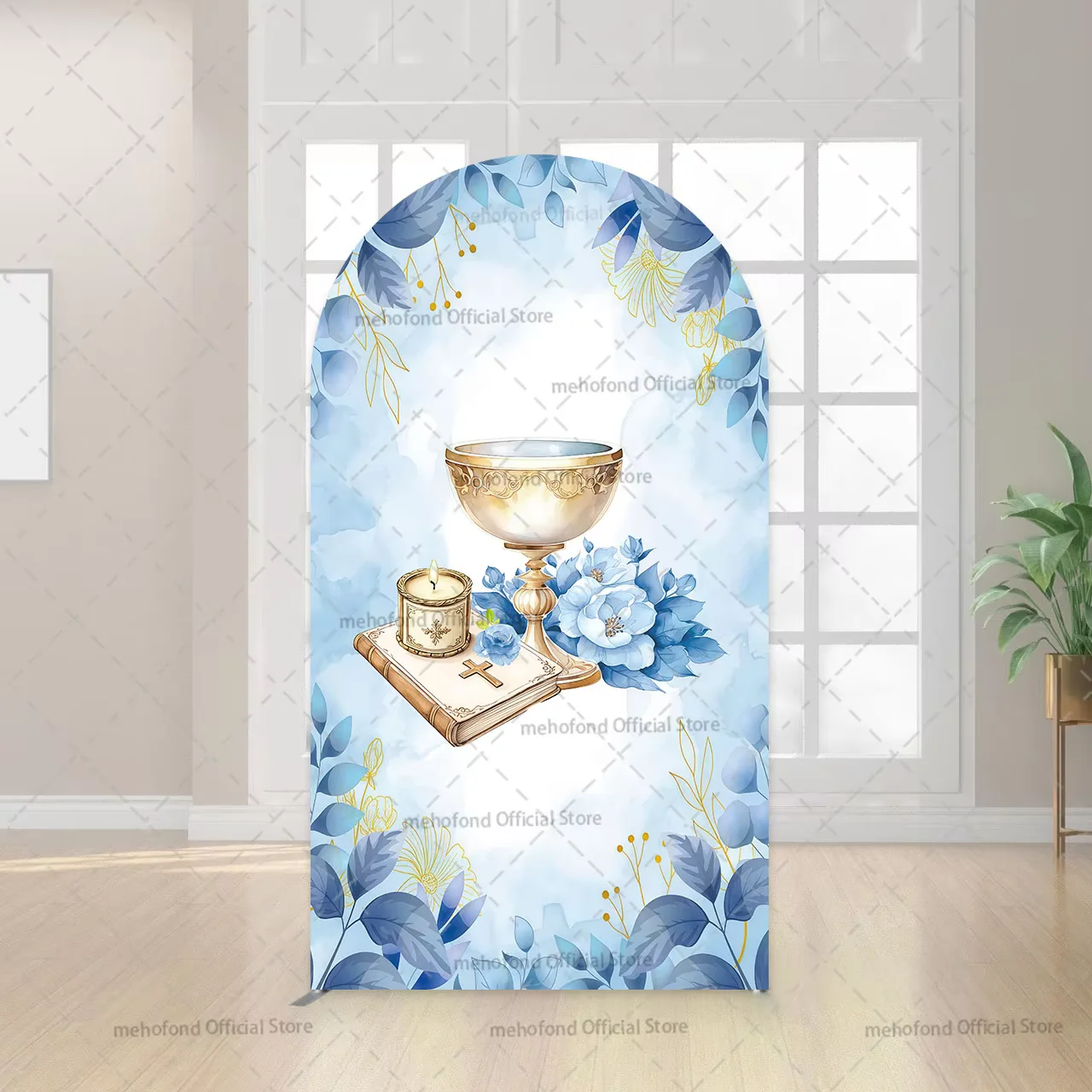 Mehofond Custom 2-Sided My Baptism God Bless Kids First Communion Party Baby Shower Cover Chiara Arch Background Decor Backdrop