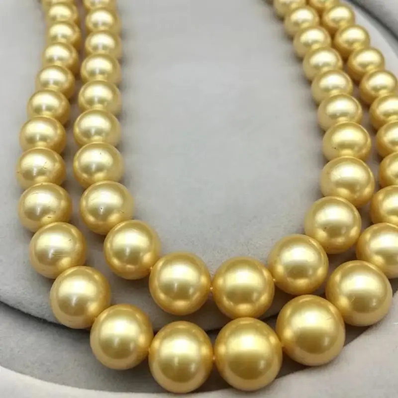 Charming 11-12mm Natural Genuine Golden Round Pearl Necklace Women Jewelry 925 Sterling Silver