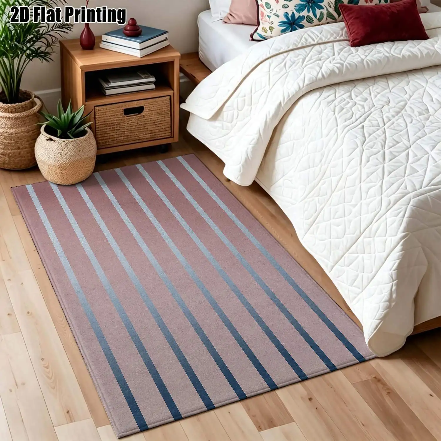1Pc 2D Printed Carpet: Pink&Blue-Grey Geometric Striped, Nordic/Instagram-Style, Modern Minimalist Home Decor Floor Mat, Machine Washable, Multi-Size, Suitable for Entrance/Dining/Foyer/Bedroom/Living Room