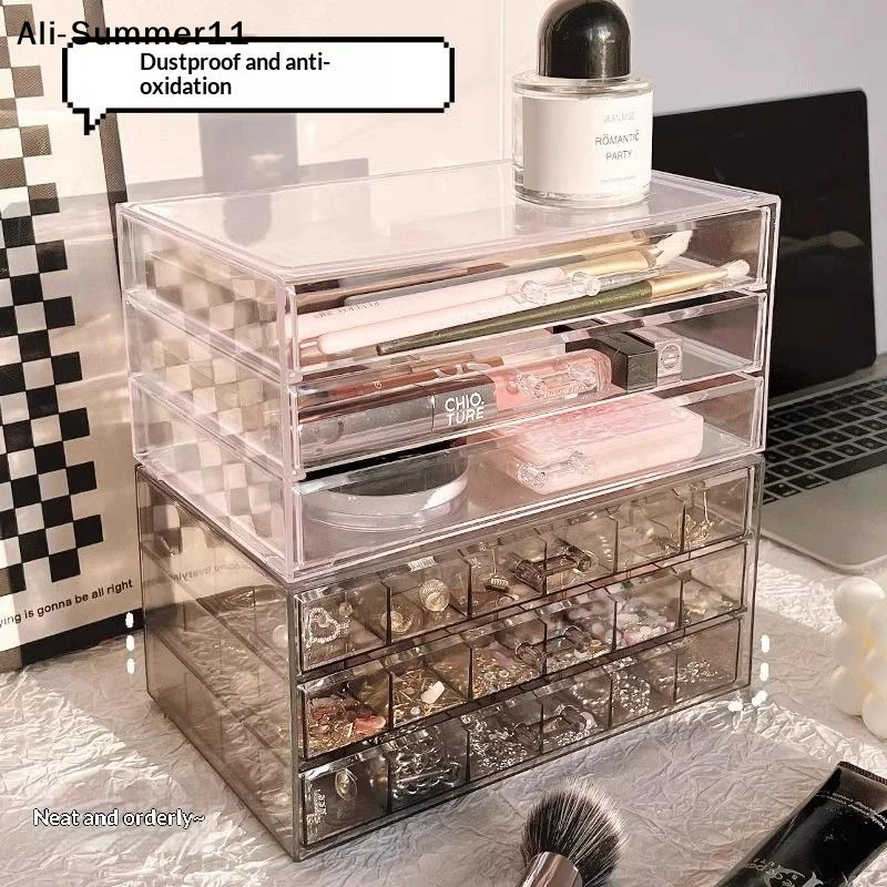 

【Wq0】3 Layer 72 Grid Large Capacity Ring Earring Necklace Jewelry Storage Box Desktop Drawer Organizer Dust-proof Storage Box