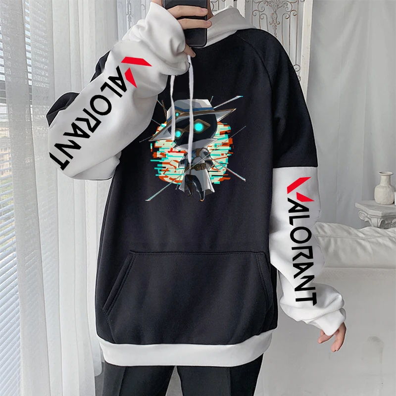 Game Valorant Cypher Cartoon Graphic Print Hooded Men Women Patchwork Hoodies Aesthetic Trendy Pullover Harajuku Sweatshirt