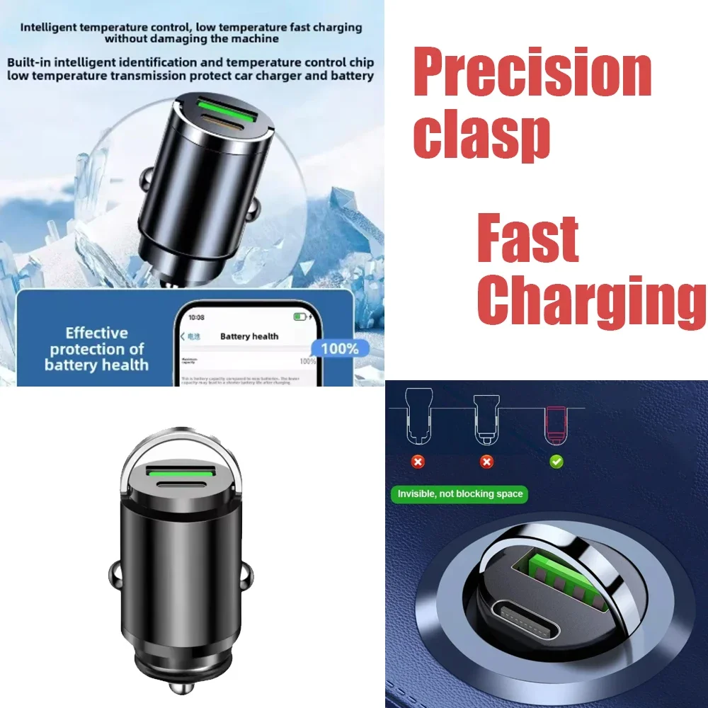 

Car Charger Cigarette Lighter Mini Pull Ring Dual Ports USBCharging Phone Charger Adapter for iPhone Xiaomi Huawei