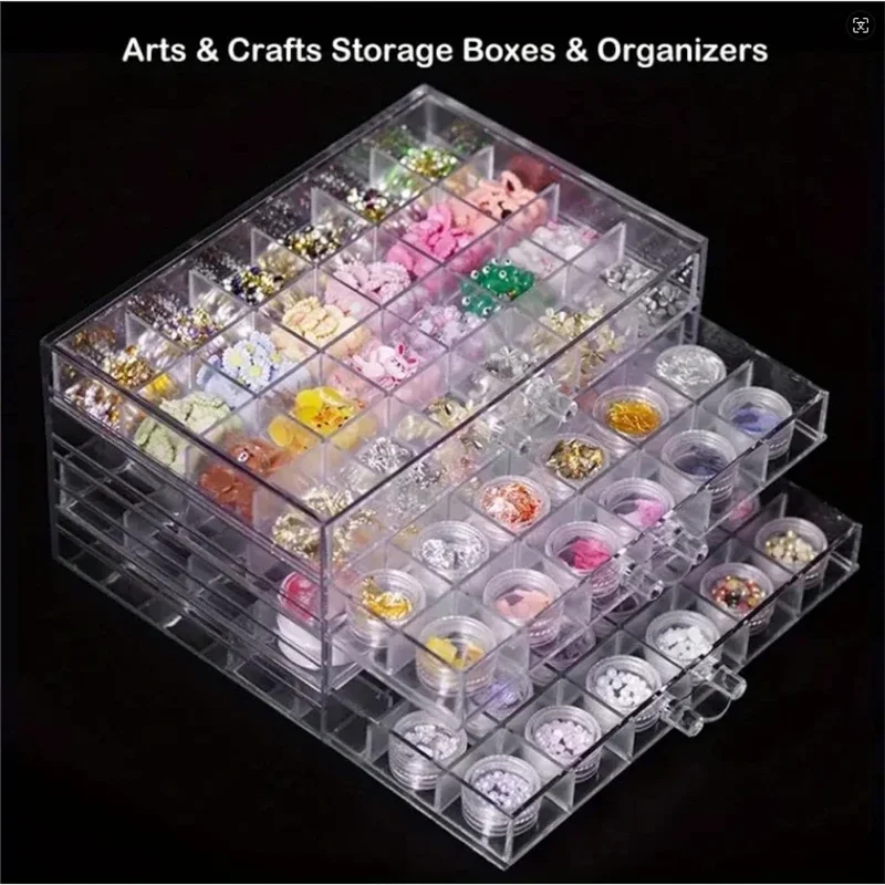 72/79/120 Grids Acrylic Organizer Box with Drawers Nail Art Compartment Storage Box Transparent Container for Crafts Art Supply