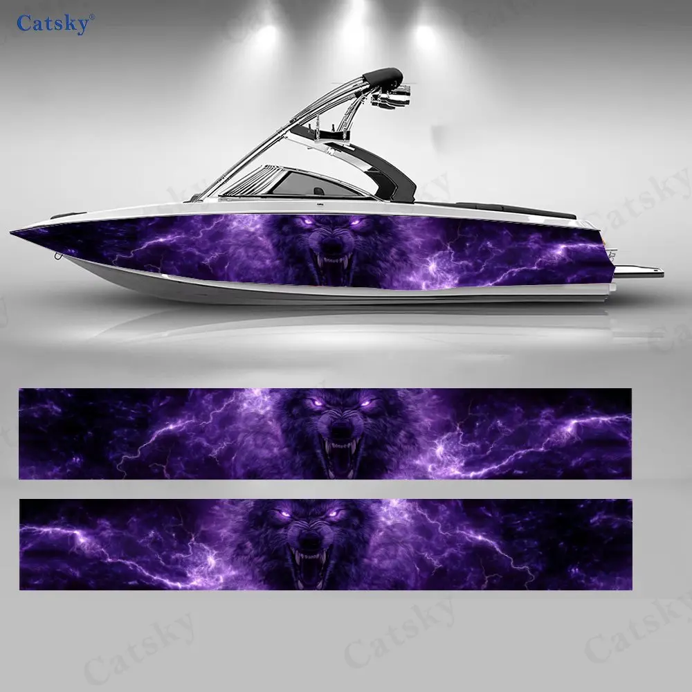 

2Pcs Purple Lightning Fierce Wolf Boat Stickers, PVC Waterproof Vinyl Wrap Decals for Fishing Boats, Durable and Stylish Design