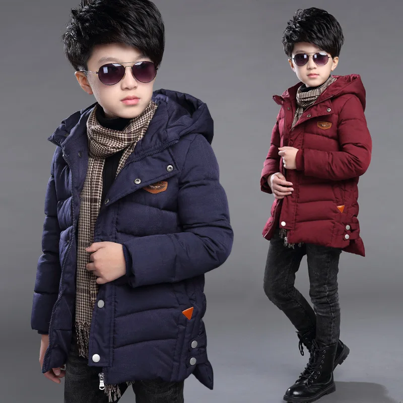 2024 New Winter Keep Warm Teenage Boys Jacket 5-14 Years Long Slim Fit Fashion Hooded Coat For Kids Children Outdoor Windbreaker