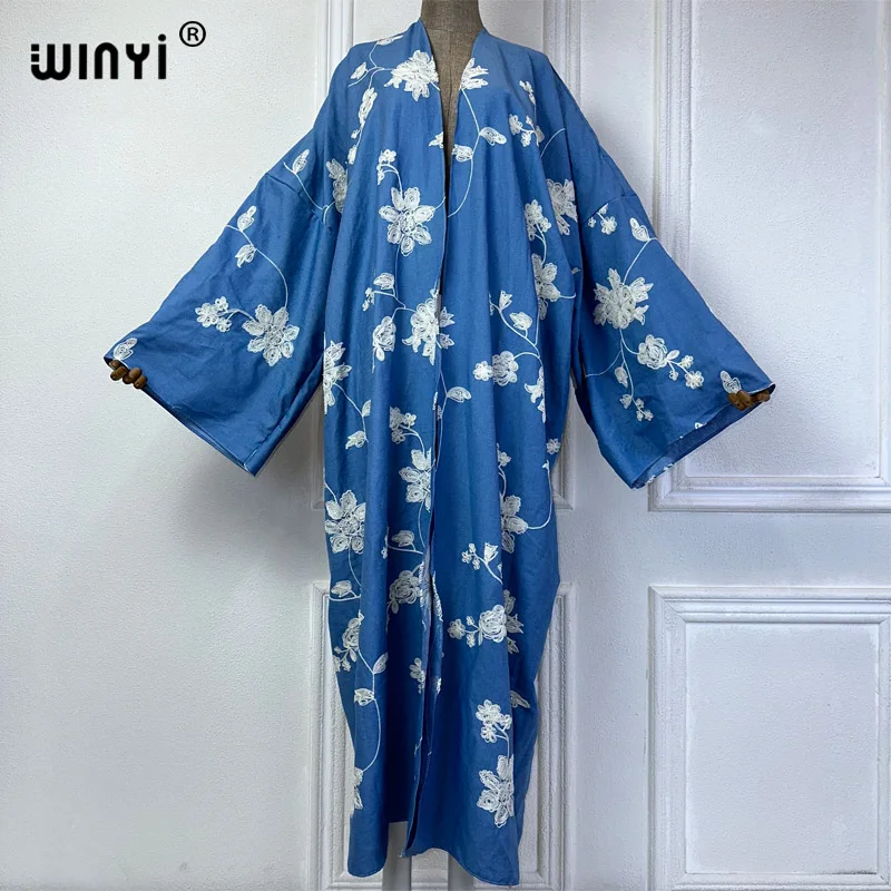 

WINYI African coat for women Loose OverCoat autumn Embroidered elegant cardigan long down coat swimsuit cover up winter kimono