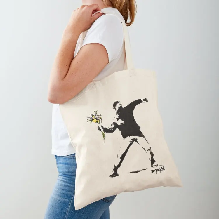 

BANKSY Flower Thrower Tote Bag Fabric bag Shopper reusable shopping bags Women's bag