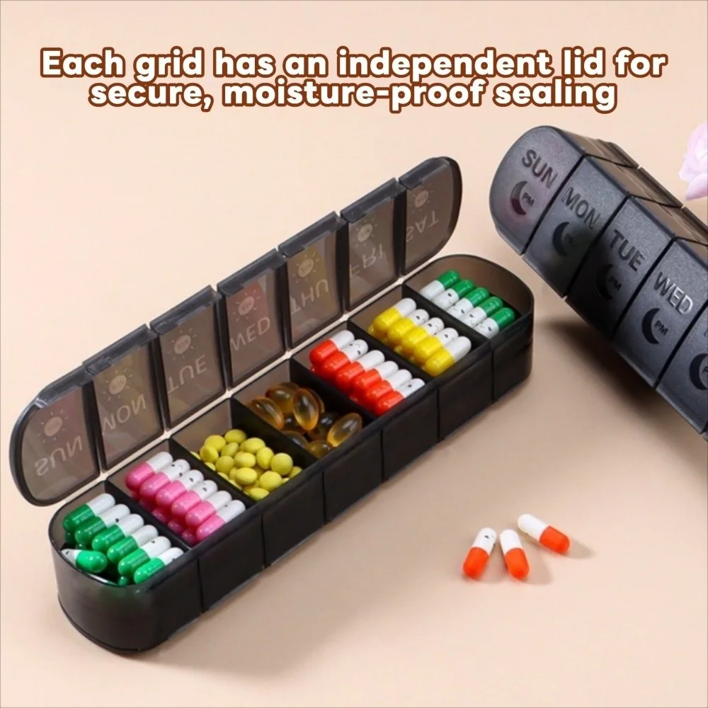 

14 Grid Weekly Pillbox Tablet Holder 7 Days Pill Dispenser Pill Storage Box with Compartments Leak-Proof Medicine Splitter Box