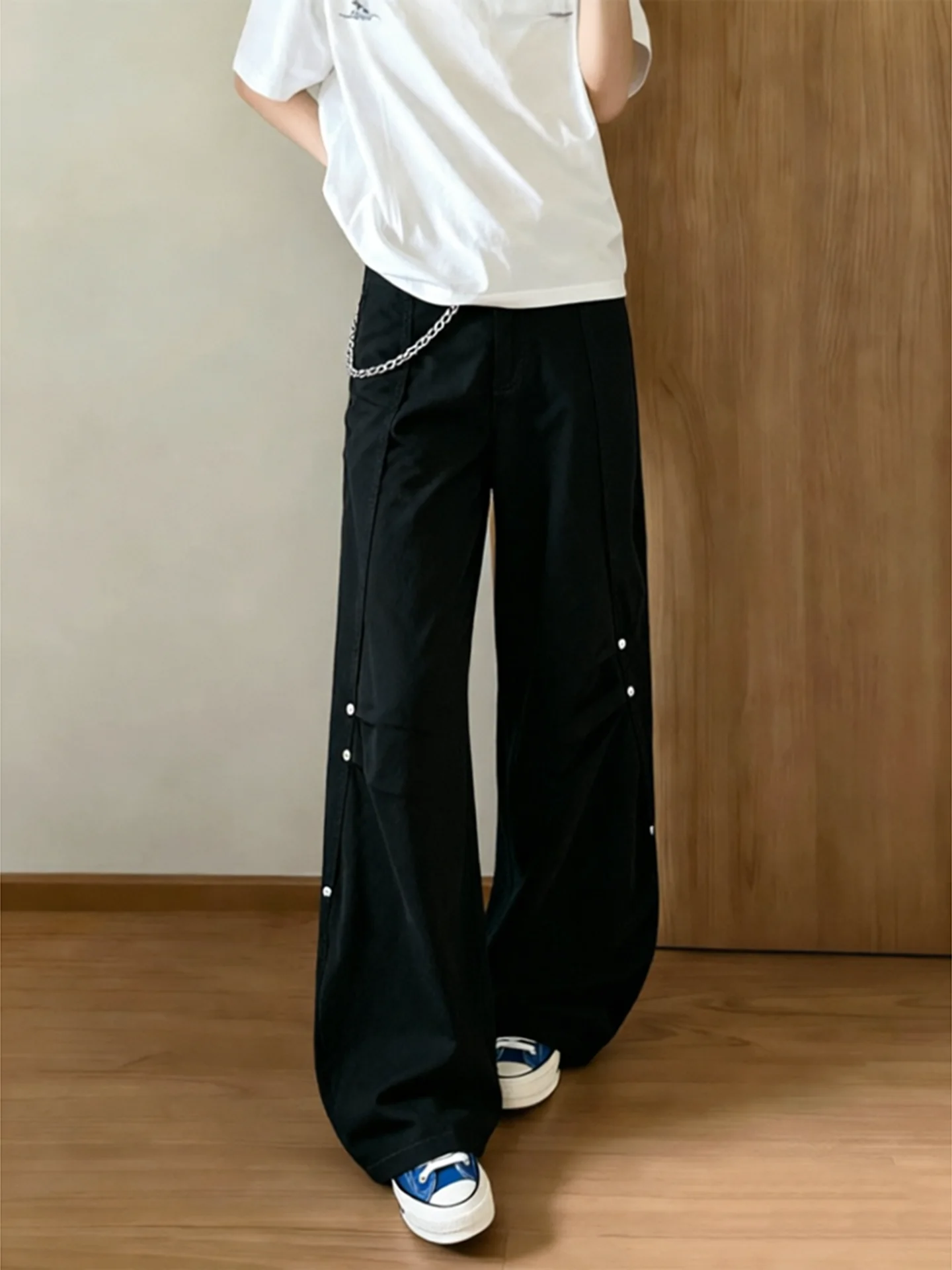 Military Green Deconstructed Workwear Jeans Men's American High Street Oblique Cut Design Straight Leg Wide Leg Logging Pants