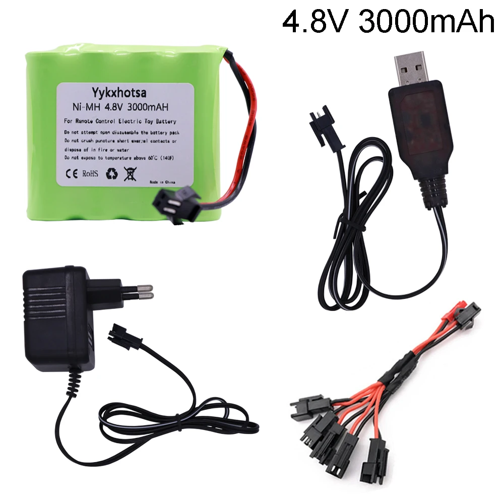 4.8V 3000mah NiMH Battery SM Plug and Charger For Rc toys Cars Tanks Robots Boats Guns Ni-MH AA 4.8 v Battery Pack toy accessory