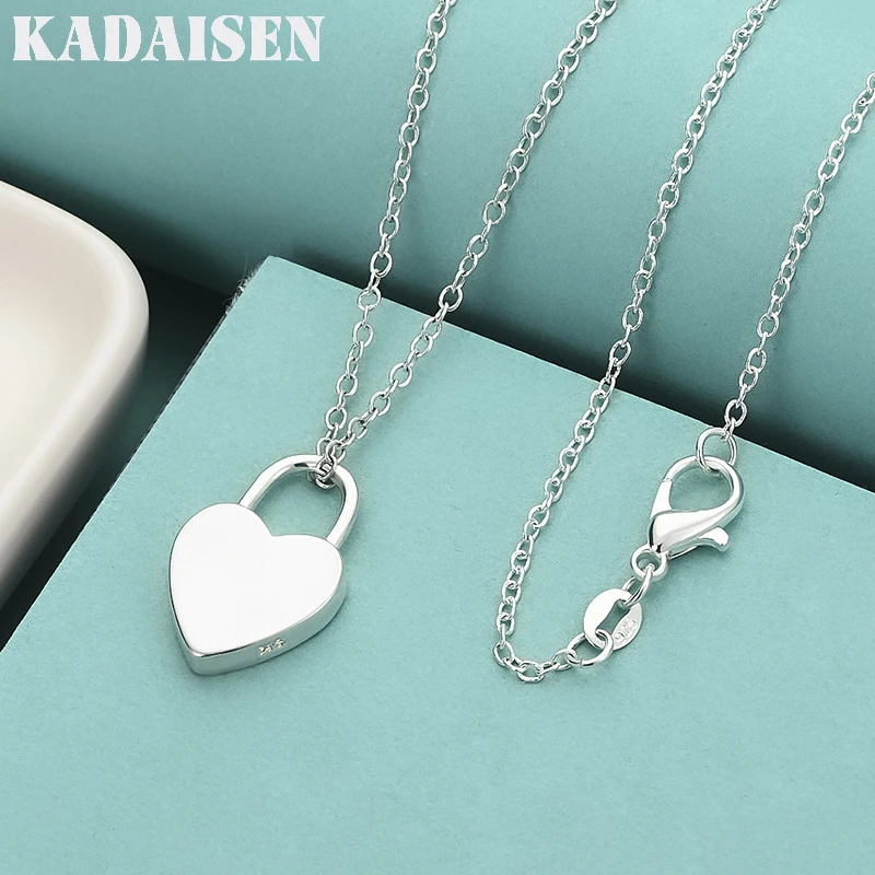 925 Sterling Silver Heart Lock 16-30 Inch Pendant Necklace For Women Wedding Engagement Charm Jewelry