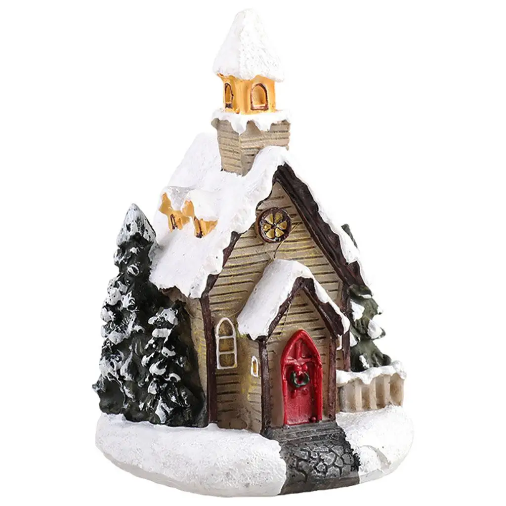 Lighted Resin Christmas Castle House Mini Village Model Warm White LED Decor for Table Centerpiece