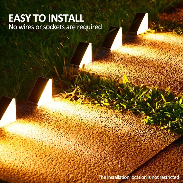Outdoor Solar Step Lights Warm White RGB Triangle IP67 Waterproof Auto on Decoration Deck Lights for Patio Yard Driveway Porch 2