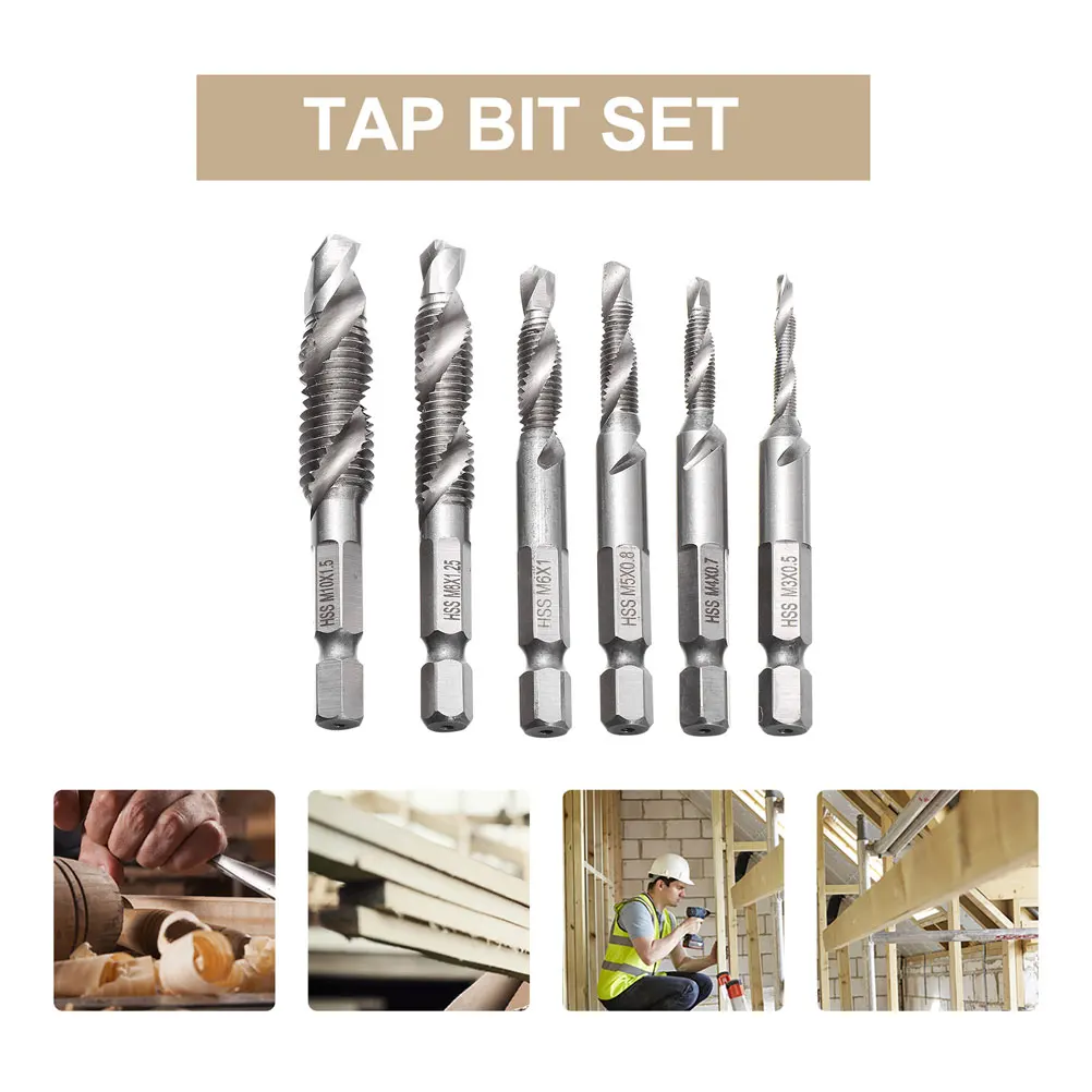 

6Pcs MultiFunction Drill Tap Bit Set Metric Thread Hex Shanks Screw Tapping Tool For Quick Hole Drilling Tapping Deburring
