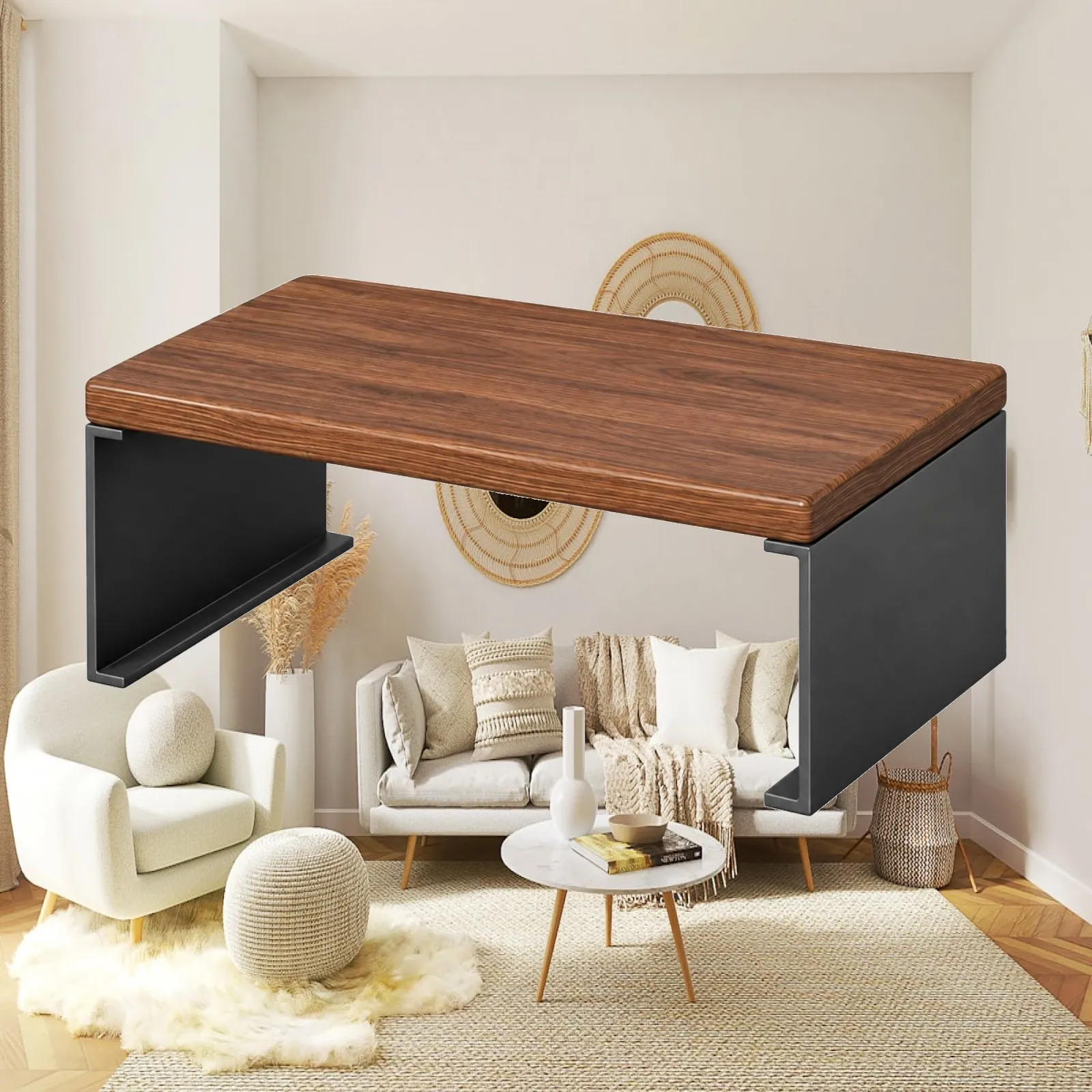 Compact Desk Storage Rack with Elevated Wood Surface and Lower Shelf for Books Supplies and Small Decor Items