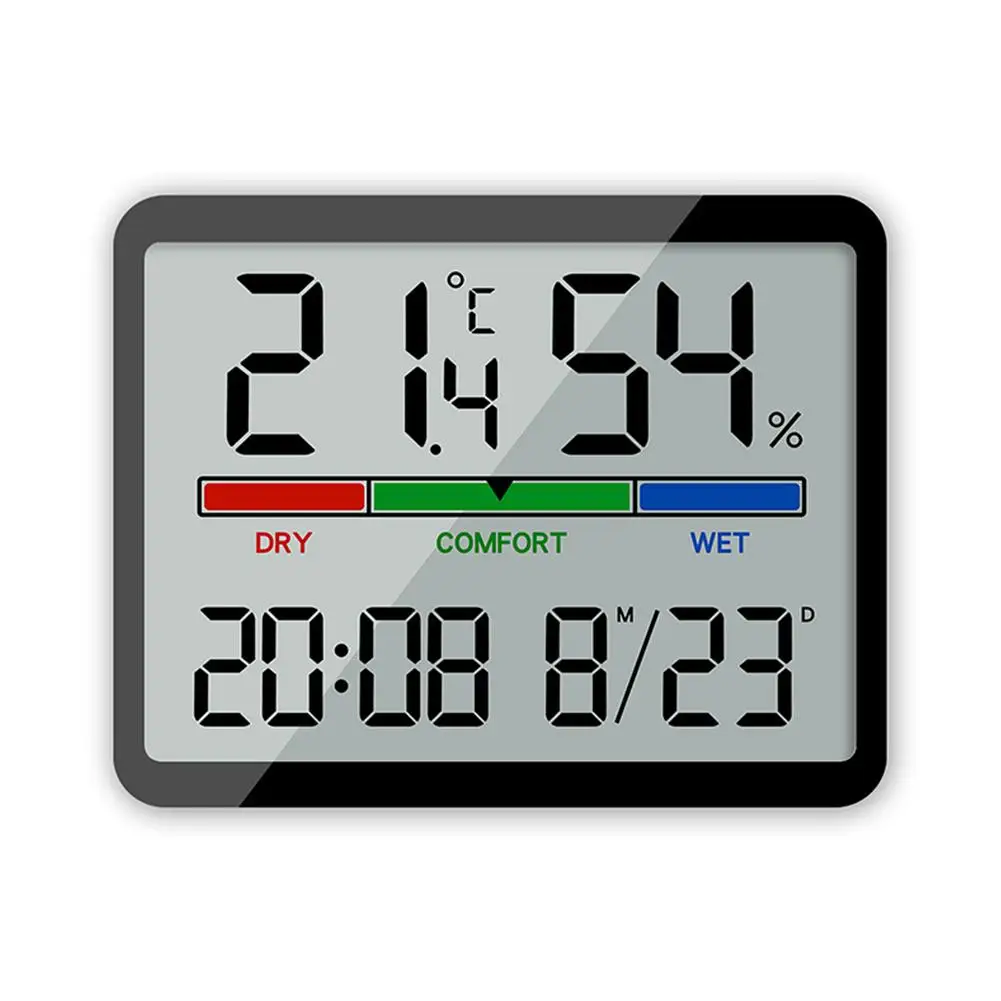 Medidor eletrônico multifuncional de temperatura e umidade, Despertador de tela grande, Termômetro digital, Design magnético