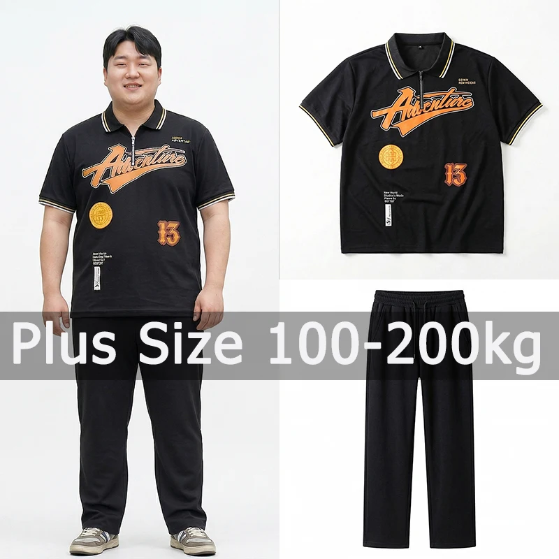 

Plus Size Men Polo Sets Casual Pants Shirt Suits 5XL 6XL 7XL 110-175kg Summer Short Sleeve Polos Big Size Men Clothing 인쇄된 폴로 셔츠
