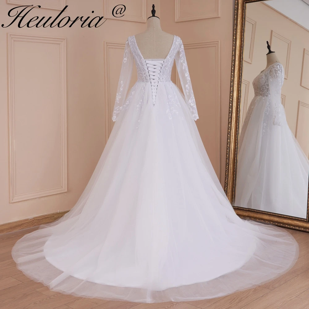 HEULORIA-vestido De novia elegante De línea A, cuello en V, manga larga, encaje dividido, cuentas, vestido De novia