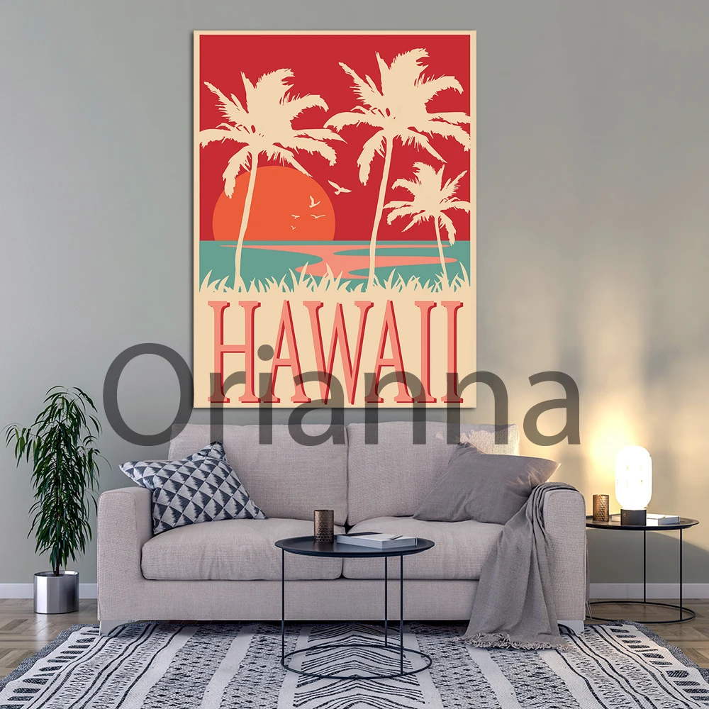 Hd Prints Pictures Home Decor Canvas Painting Hawaii Landscape Beach Wall Artwork Cuadros Boho Retro Watercolor Modular Posters