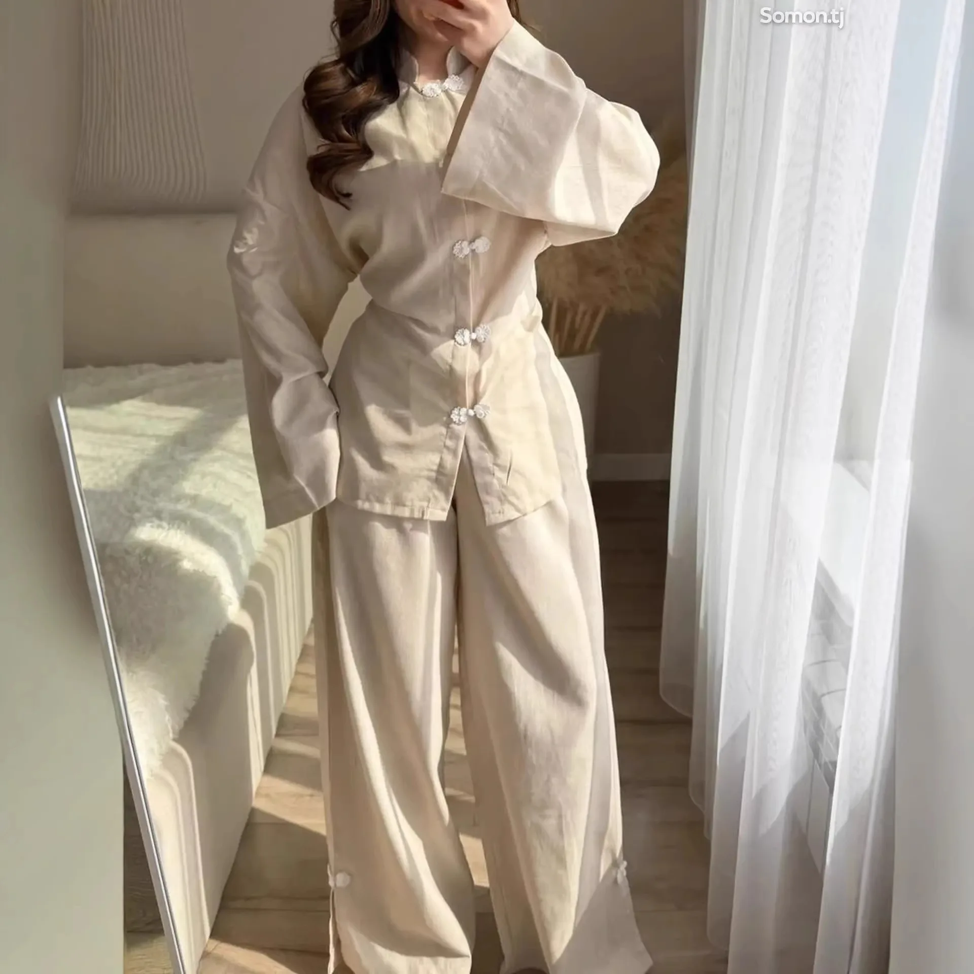 

Women's Matching Sets 2026 New New Chinese Suit Button-down Waist Top Split-ended Wide-leg Pants Guofeng Two-piece Set