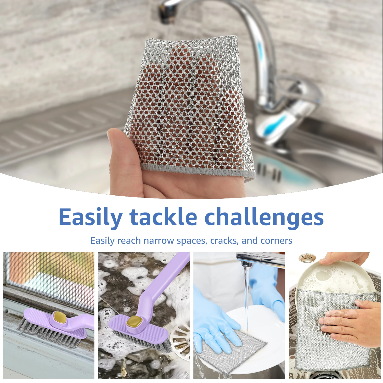 3Pcs Rotating Crevice Cleaning Brush with 5 Rags Multifunctional Gap Cleaning Brush Household Cleaning Brush Hand Tool Handheld