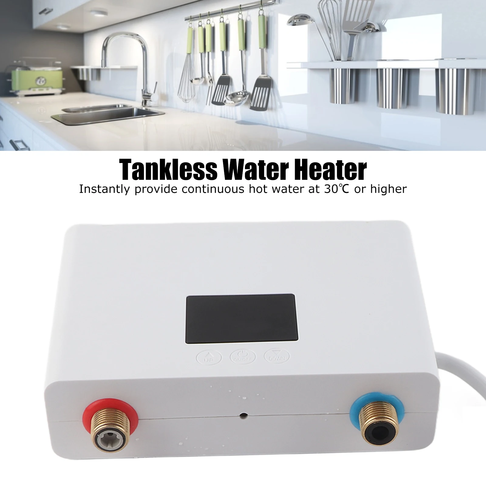 Touch Panel 5500W Tankless Electric Water Heater Remote Control 220V for Kitchen Bathroom 30‑55℃